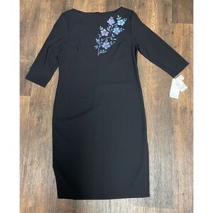 K.C. Spencer Vintage Black Dress with Blue Purple Flowers Size 12 New